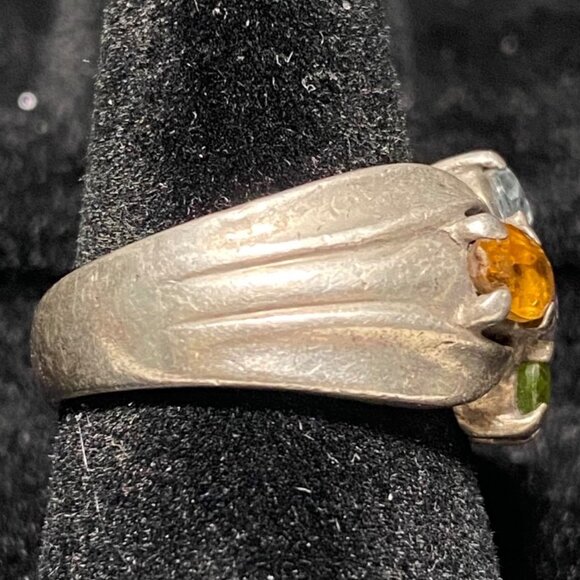 Ring 5 Stones Blue Topaz Amethyst Tourmaline Citrine Faceted Sterling Silver Sta - Picture 4 of 16